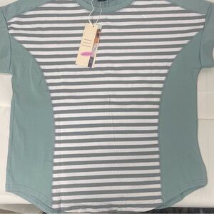Striped Short Sleeve Tee - Green and Gray